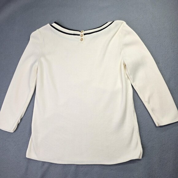 Talbots Sweater Womens M White Black Boat Neck 3/4 Sleeve Cotton Rayon Timeless - Picture 6 of 10